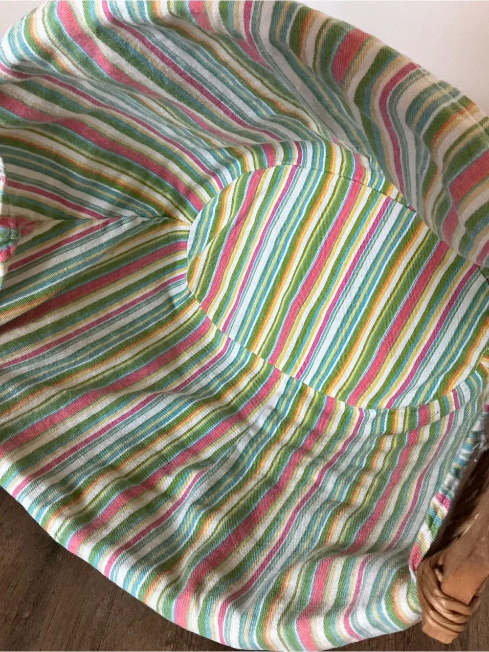 Vintage Basket Wicker with Striped Cotton Liner Beach Launder